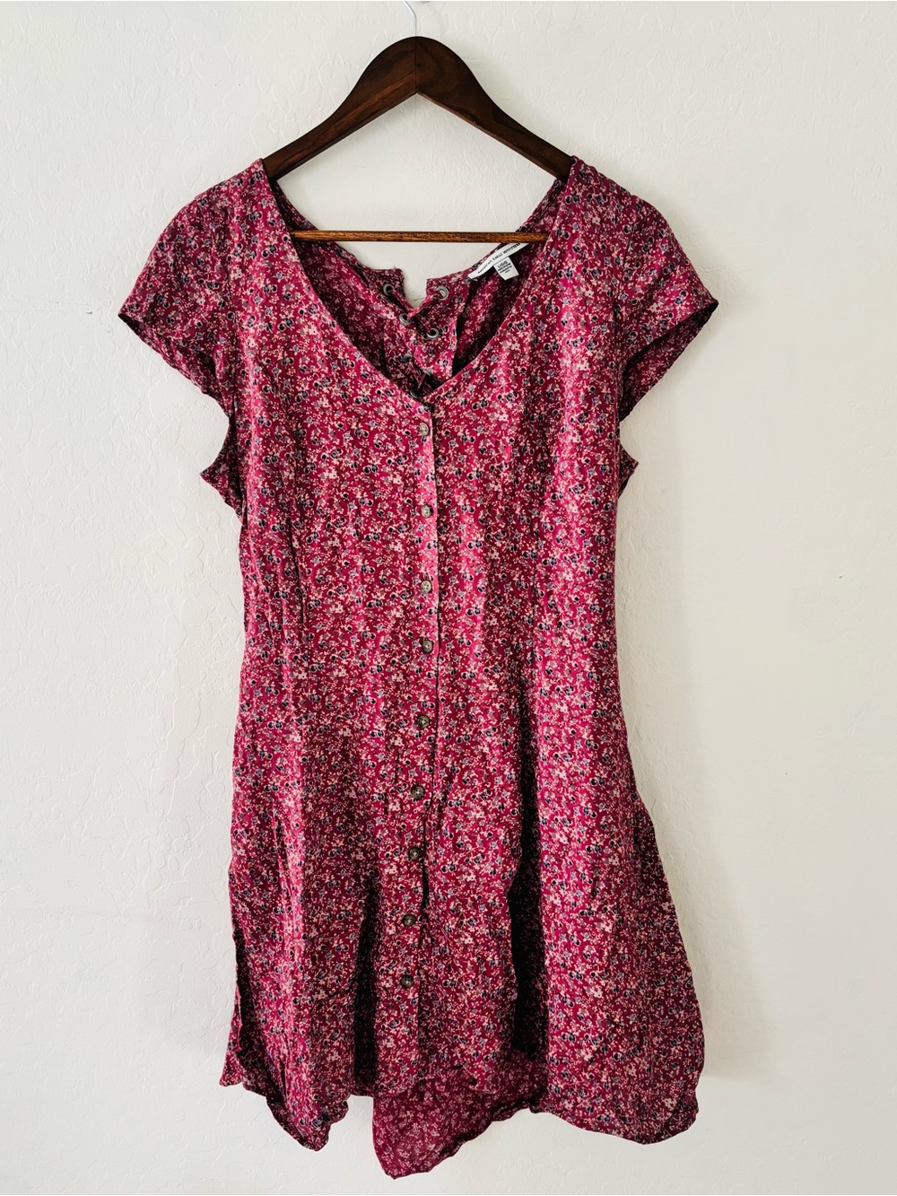 American Eagle Outfitters Women’s Pink Floral Mini Dress Size Large Lace-Up Back